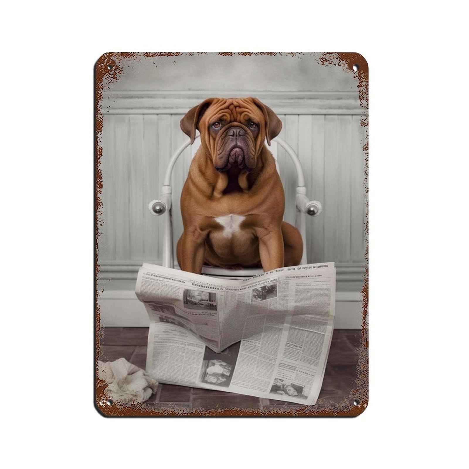 Dogue De Bordeaux on Toilet Reading The Tin Sign Vintage Metal Pub Club Cafe Bar Home Wall Art Decoration Poster Retro 12x16inch(30x40cm)