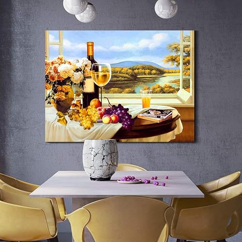 Miniatura 10 de Denozer - Arte de pared para cocina, lienzo, obras de arte de frutas, uvas, botellas de vino, alimentos, pintura en lienzo para comedor, decoración