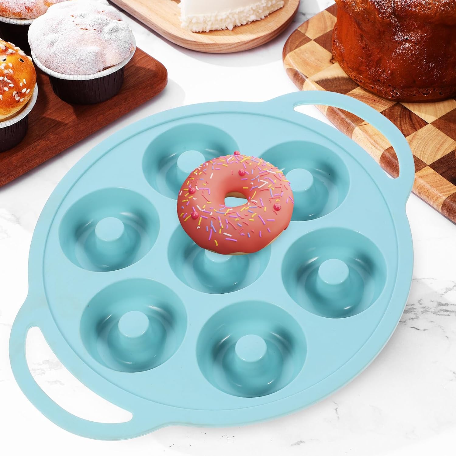 DOITOOL Silicone Donut Mold Non-stick Baking Pan DIY Cake Maker Mold Reusable for Home Kitchen