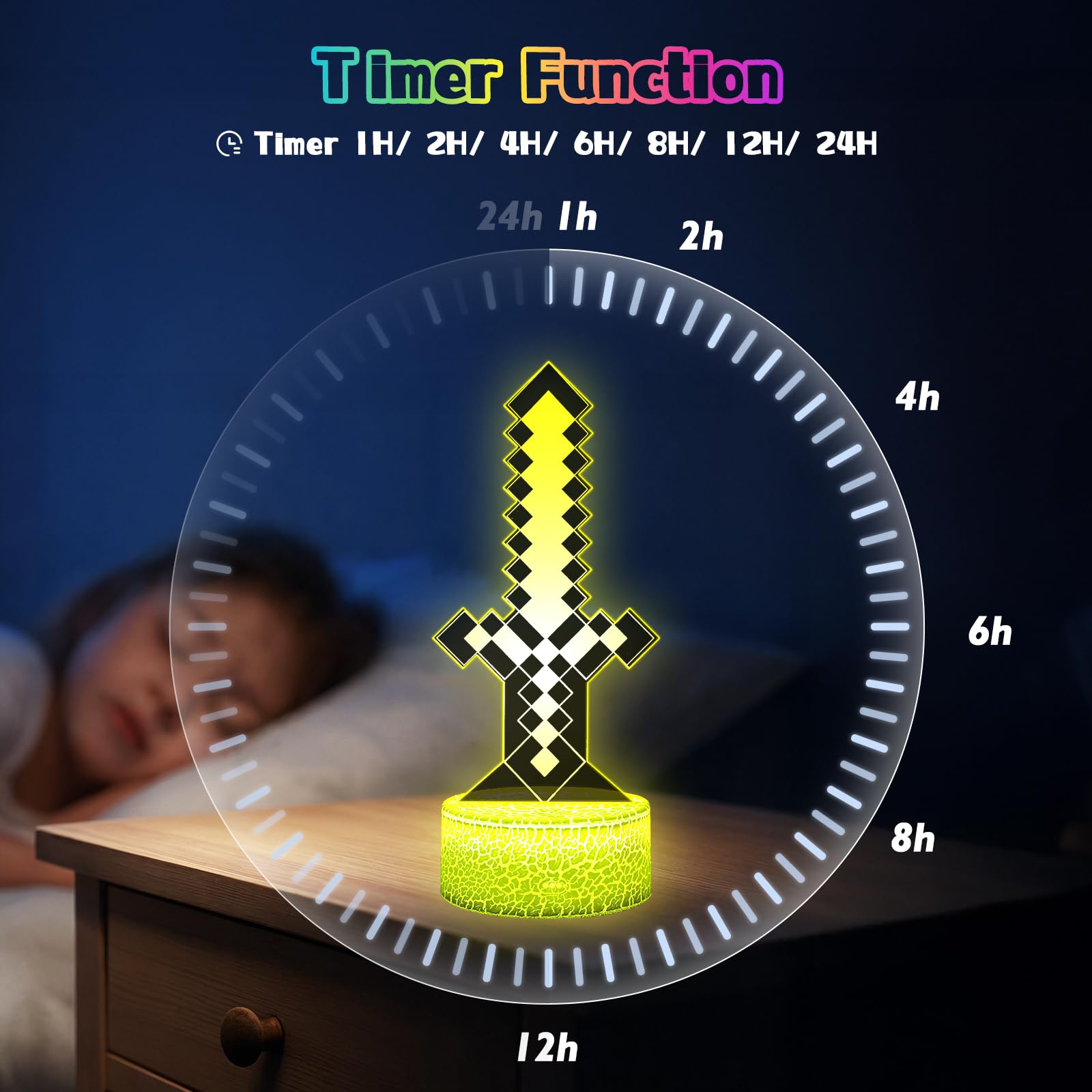 Eygerur 2 Pezzi Minec Luce Notturna Bambini, Regalo de Minec per Bambini 2 3 4 5 6 7+ anni,Minec Lampade 3D Illusione Lamp con 16 Cambi di Colore, Regali di Natale Compleanno per Ragazza, Ragazzo