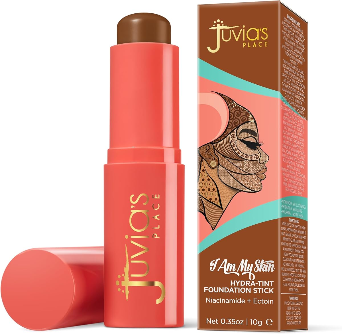Soy mi piel - 8 Abidjan - Barra de maquillaje de base Hydra-Tint | Base facial hidratante con cobertura total edificable, barra de maquillaje y base de primera calidad para un acabado satinado y un brillo impecables.