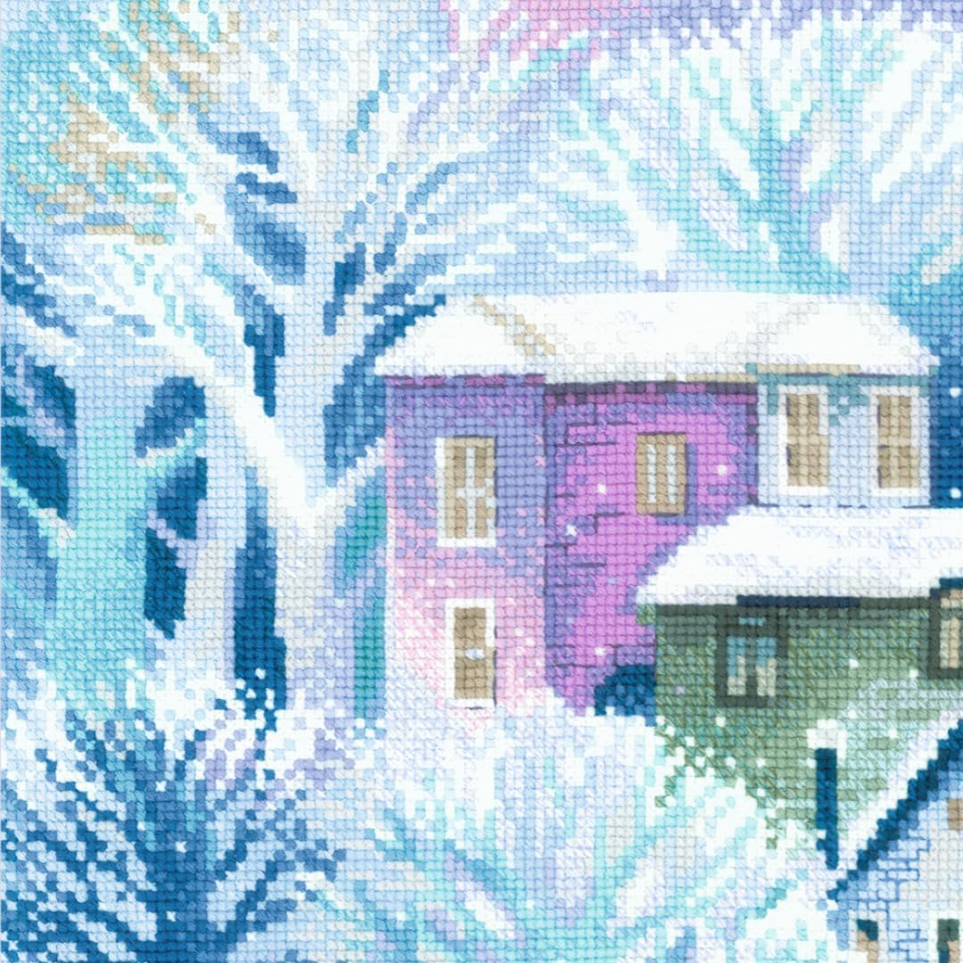 RIOLIS - Panel/Cushion Town 2247, Cross Stitch Kits 15¾"x15¾, Cross Stitch for Beginners & Advanced, Crossstitch for Adults, Counted Stitching Kits, Winter Embroidery Kit