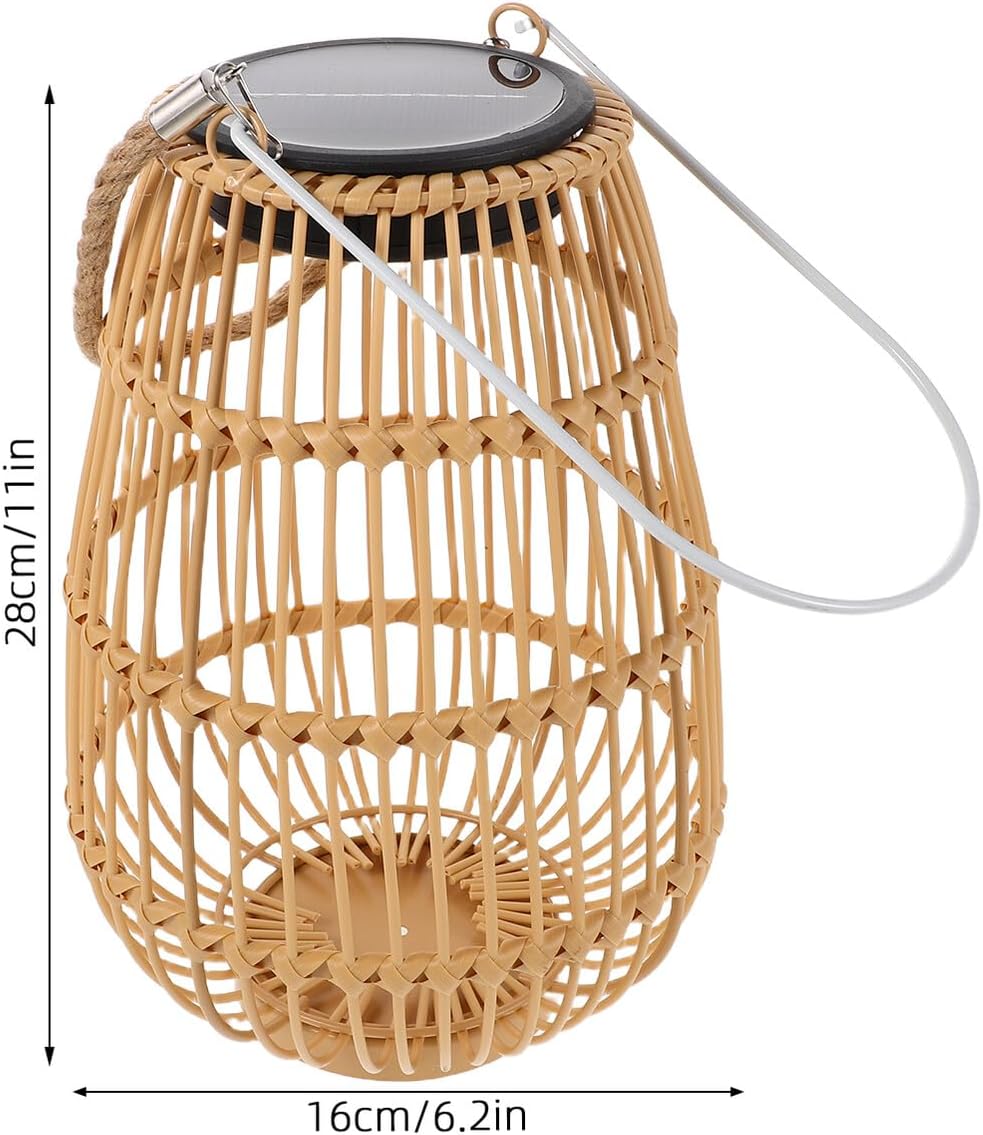Solar Hanging Lantern Outdoor Waterproof Faux Rattan Pendant Lamp for Garden Patio Yard with Iron Frame Decorative Solar Garden Lanterns
