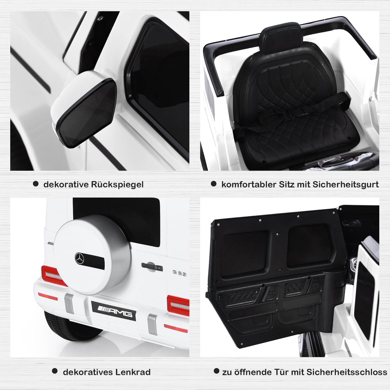GOPLUS Coche eléctrico de 12V Mercedes Benz G63, vehículo infantil con control remoto de 2,4G, luces LED y faros, coche infantil 3-5 km/h, para niños de 3 a 8 años, hasta 30 kg (Blanco)