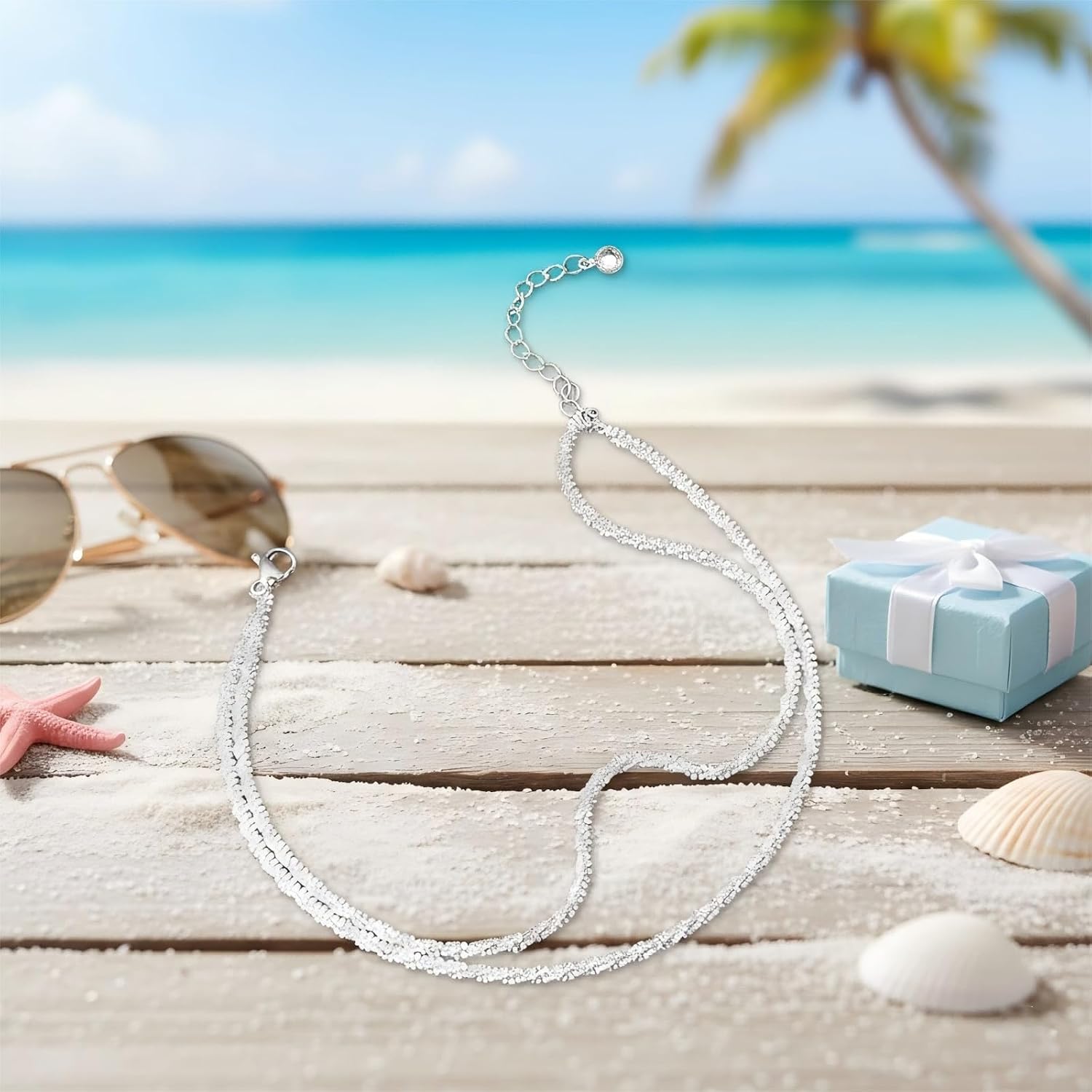 BVB Silver Anklets for Women Waterproof, Summer Gifts for Woman Family, Sparkly Rhinestone Ankle Bracelets Set, Stackable Layered Anklets for Women Beach Jewelry