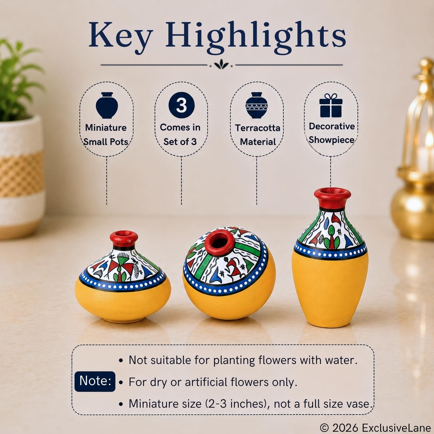 Warli Handpainted Terracotta Pots - Set of 3 -4