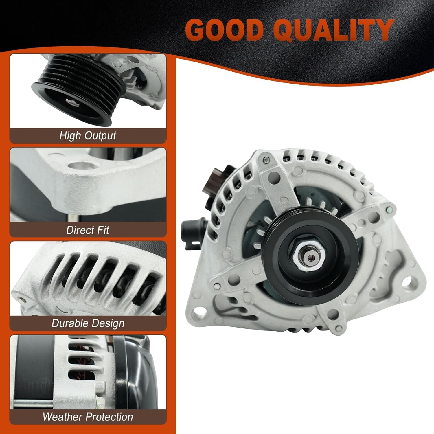 Alternator Compatible with Ford Mustang V6 3.7L 2011-2014, 12V 150A High Output 150Amp 6-Groove Pulley, OE 11623N 104210-2970 90295798​ BR3T-10300-EC