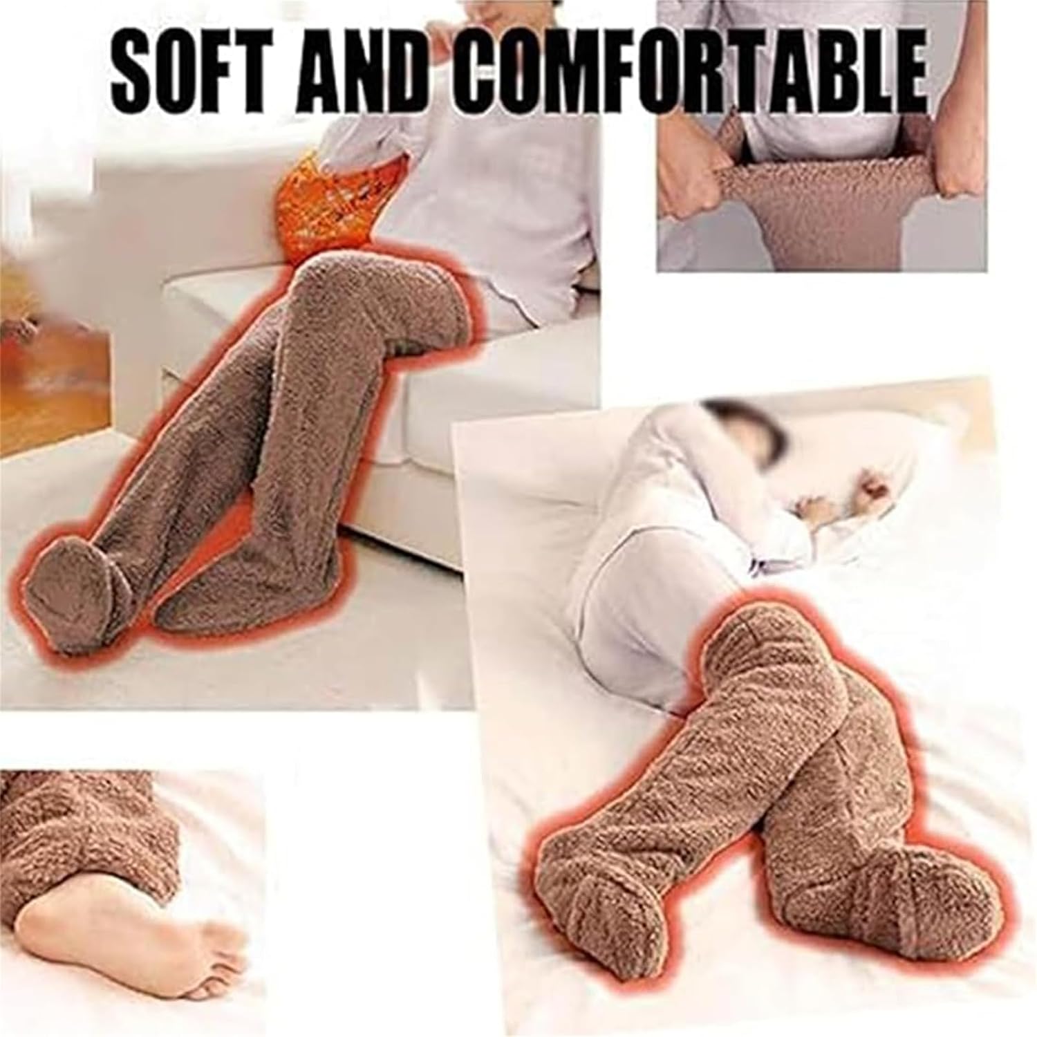 Goose down Knee Socks for Christmas, Soft Cozy over the Knee Long Tube Sock for Cold Weather, Fuzzy Leg Warmers Warm