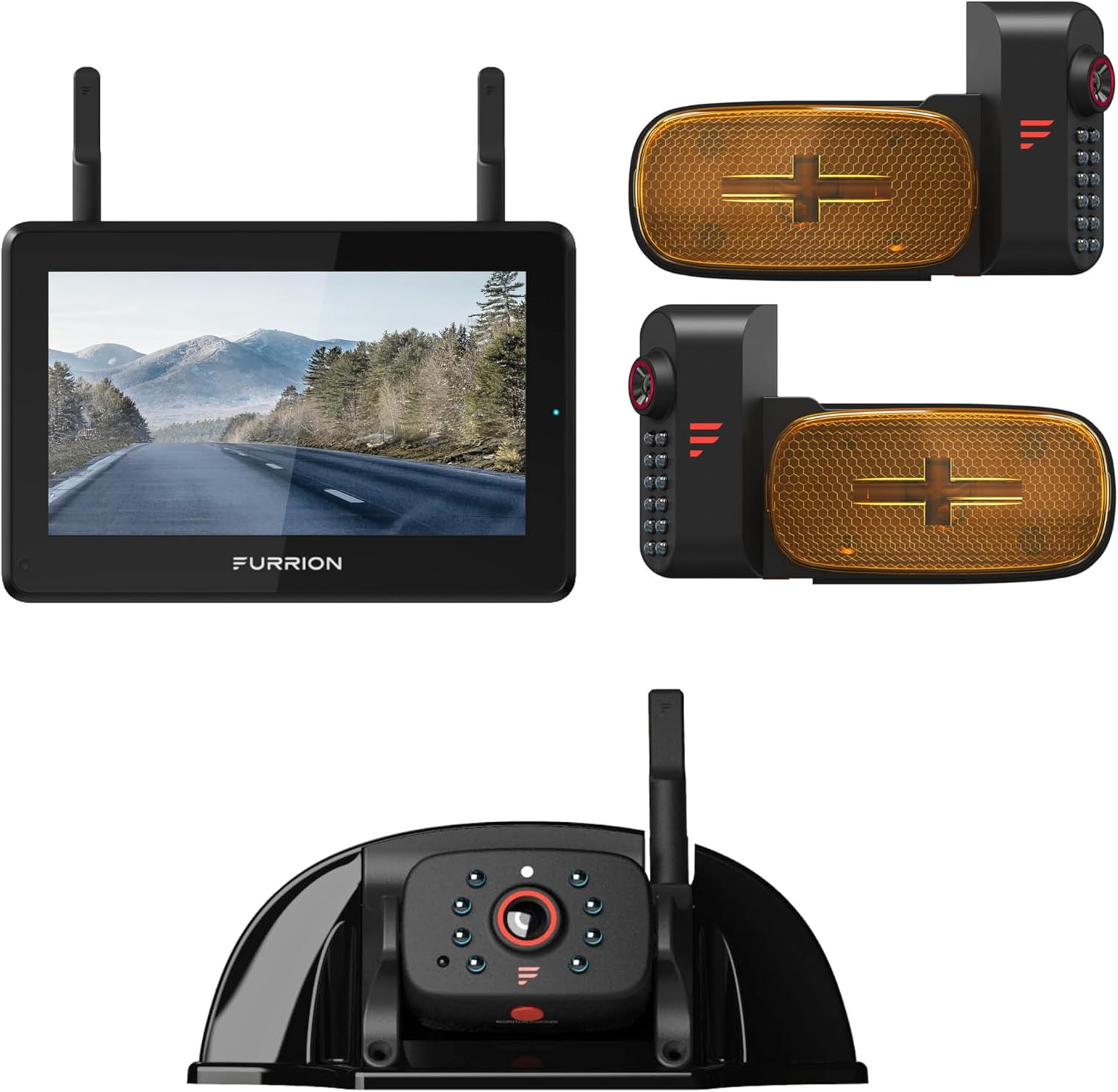 Furrion 2021124375 Vision S+ RV Backup Camera System - 5" Monitor, Side Cameras, Rear Sharkfin Camera # FOS5HTAEN