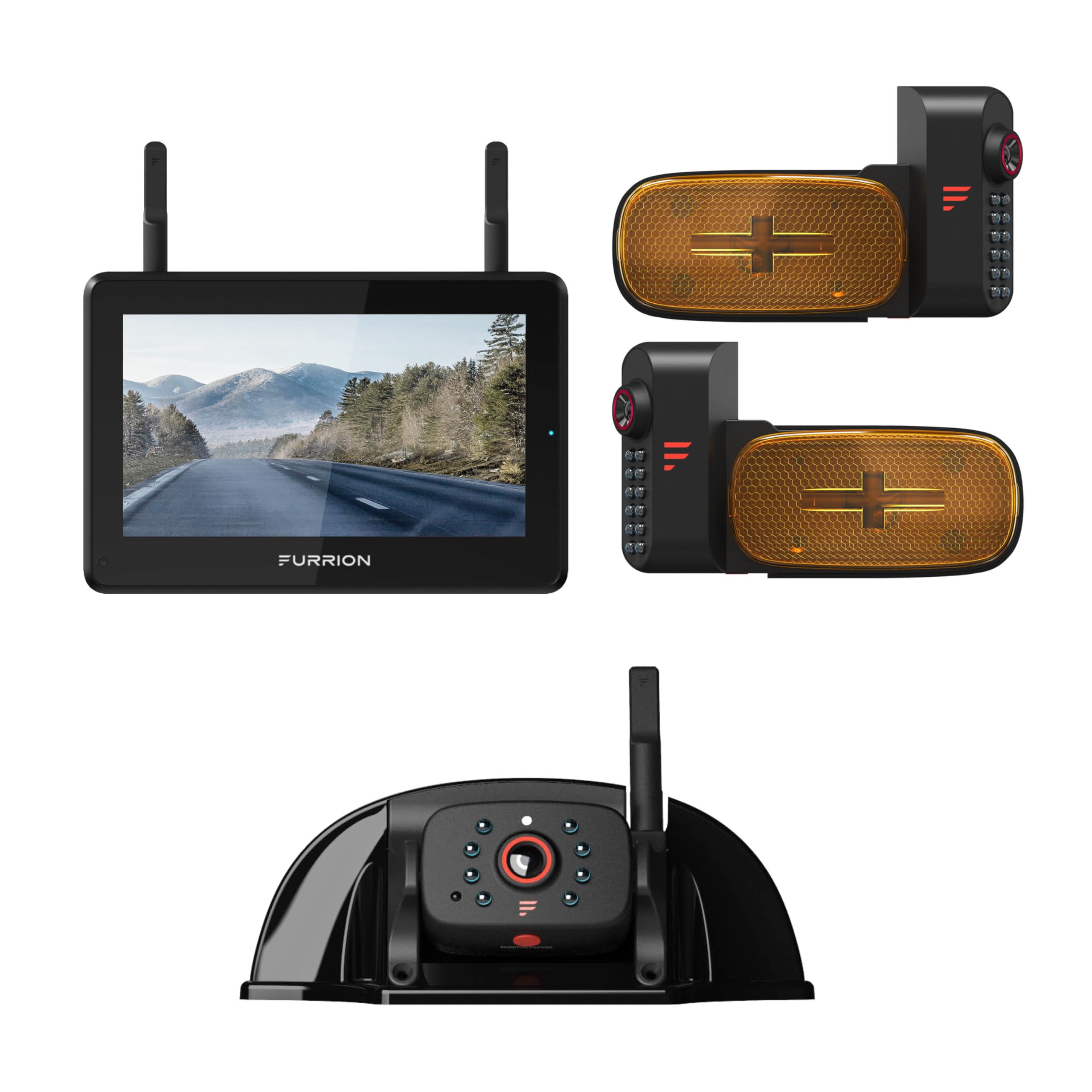 Photo 1 of Furrion 2021124375 Vision S+ RV Backup Camera System - 5" Monitor, Side Cameras, Rear Sharkfin Camera # FOS5HTAEN