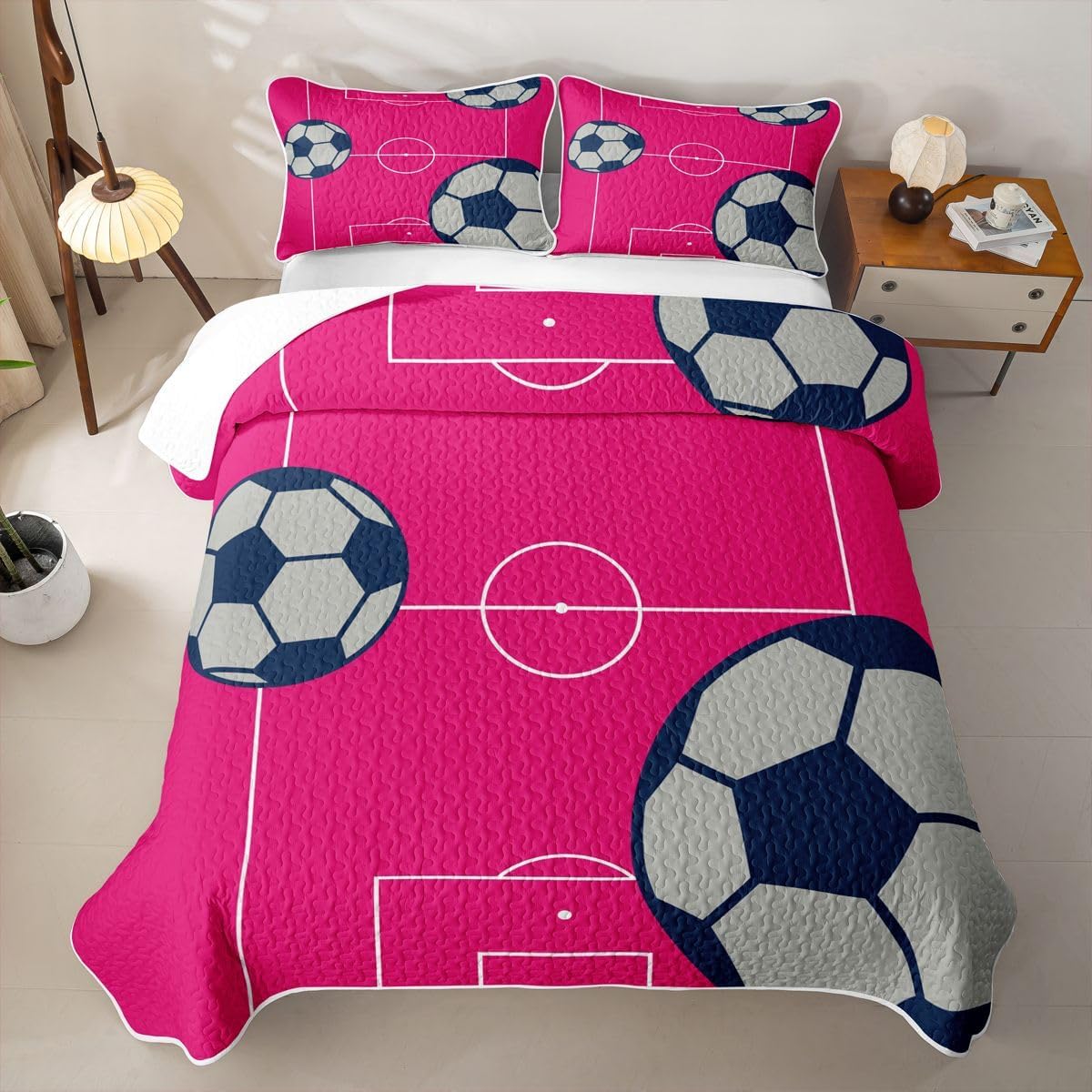 Feelyou Soccer Quilt Set Queen Size Kids Boys Girls
