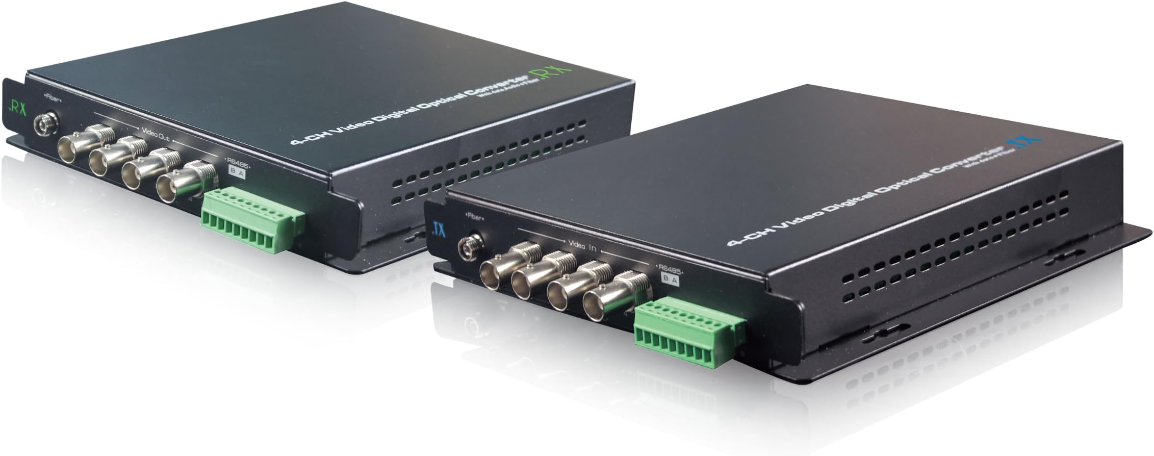 UTEPO UOF104VD 4CH Video+1CH Data Video Balun Optical Fiber Media Converter Transceiver Extender Multiplexer for CCTV Camera (Black)