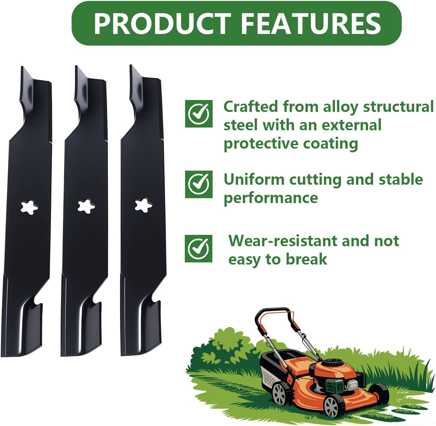 ZGHKL187256 532187256 Lawn Mower Blades for Husqvarna Craftsman 54 inch Deck High Lift Blades Riding Mower Replacement for 187254 532187254 539112053 YTH2454 YTH24K54 3Pack