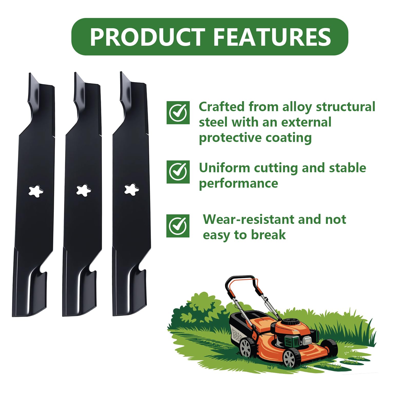 187256 532187256 Cuchillas para cortacésped 54 Pulgadas (137,16 cm) Cuchillas de Alta elevación para cortacésped con Asiento 3Piezas