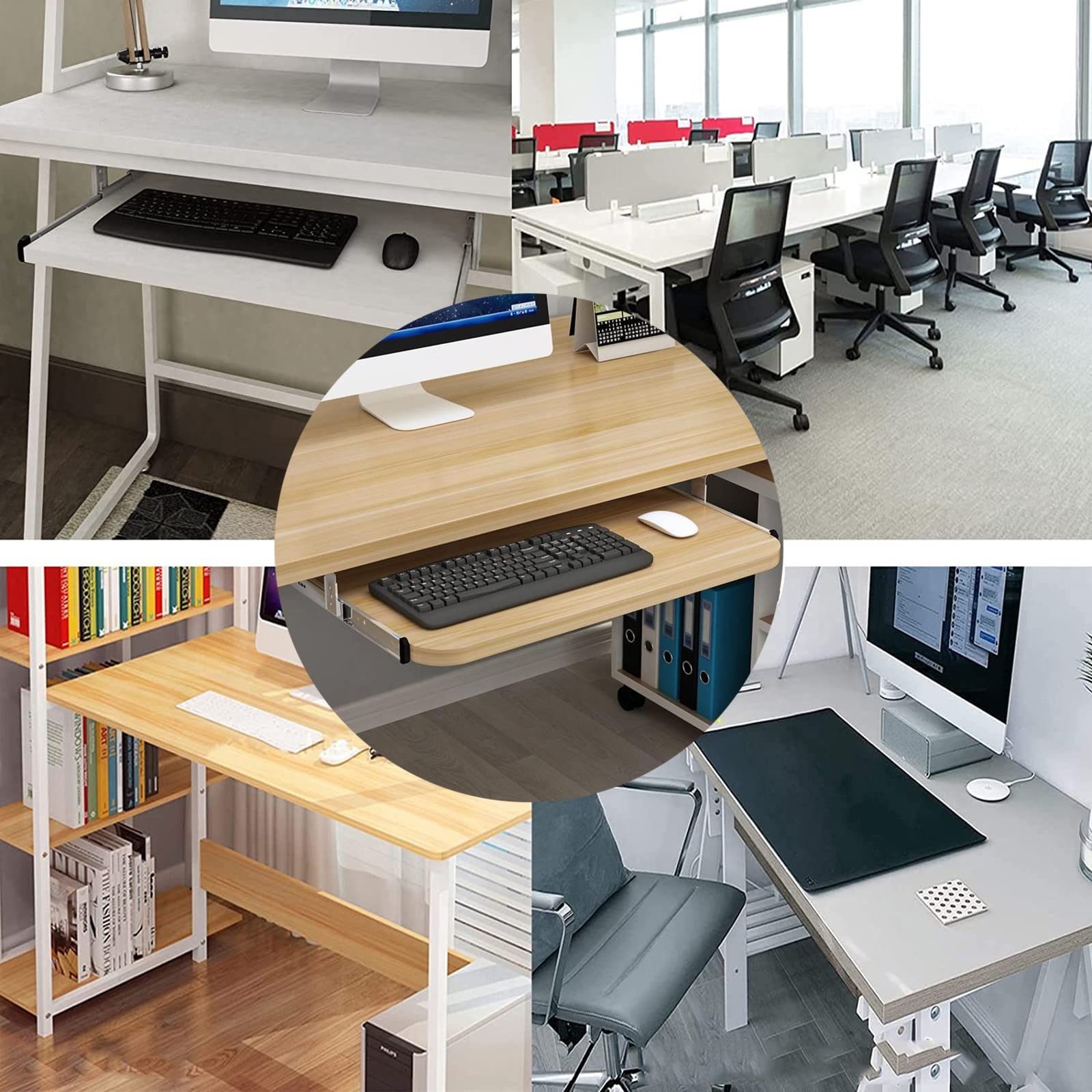 Verschiebbares Tastaturregal unter dem Schreibtisch, Tastaturablage – aus Metallschienen und Holzablage – 54 60 70 cm Mausplattform – für Zuhause, Büro, Schule, Garage, Computerschubladen-Or