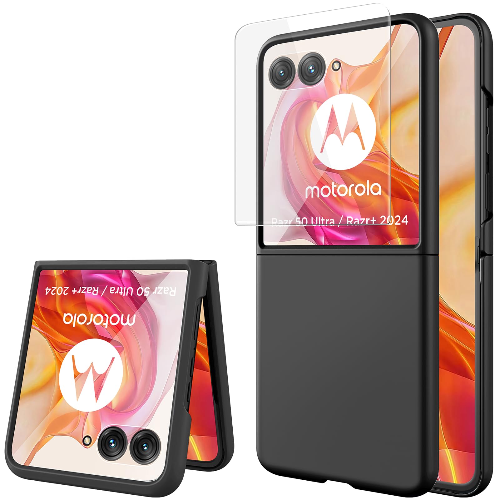 Custodia Miimall Per Motorola Razr 50 - Cover Antiurto In PC Con Anello Porta E Pellicola Posteriore - Rosso - 2