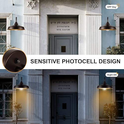 Miniatura 3 de Lámpara de granero de cuello de cisne del atardecer al amanecer para exteriores, cúpula de 16 pulgadas, gran lámpara exterior de granja, aplique de