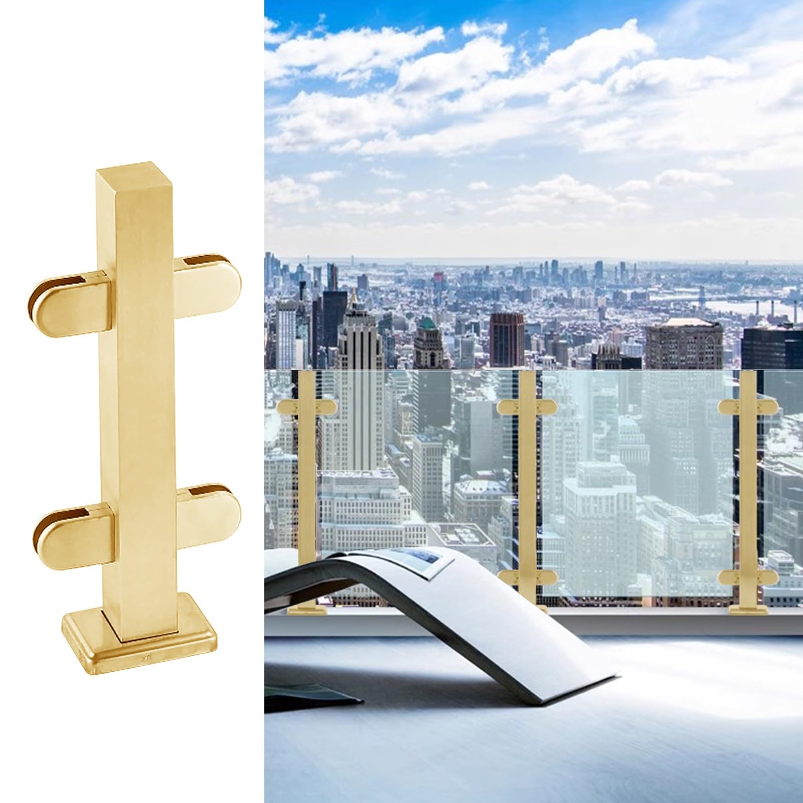 Poste de barandilla de vidrio de metal para balaustrada de interior/exterior, poste de valla resistente con abrazaderas, ideal para escaleras, terrazas, villas