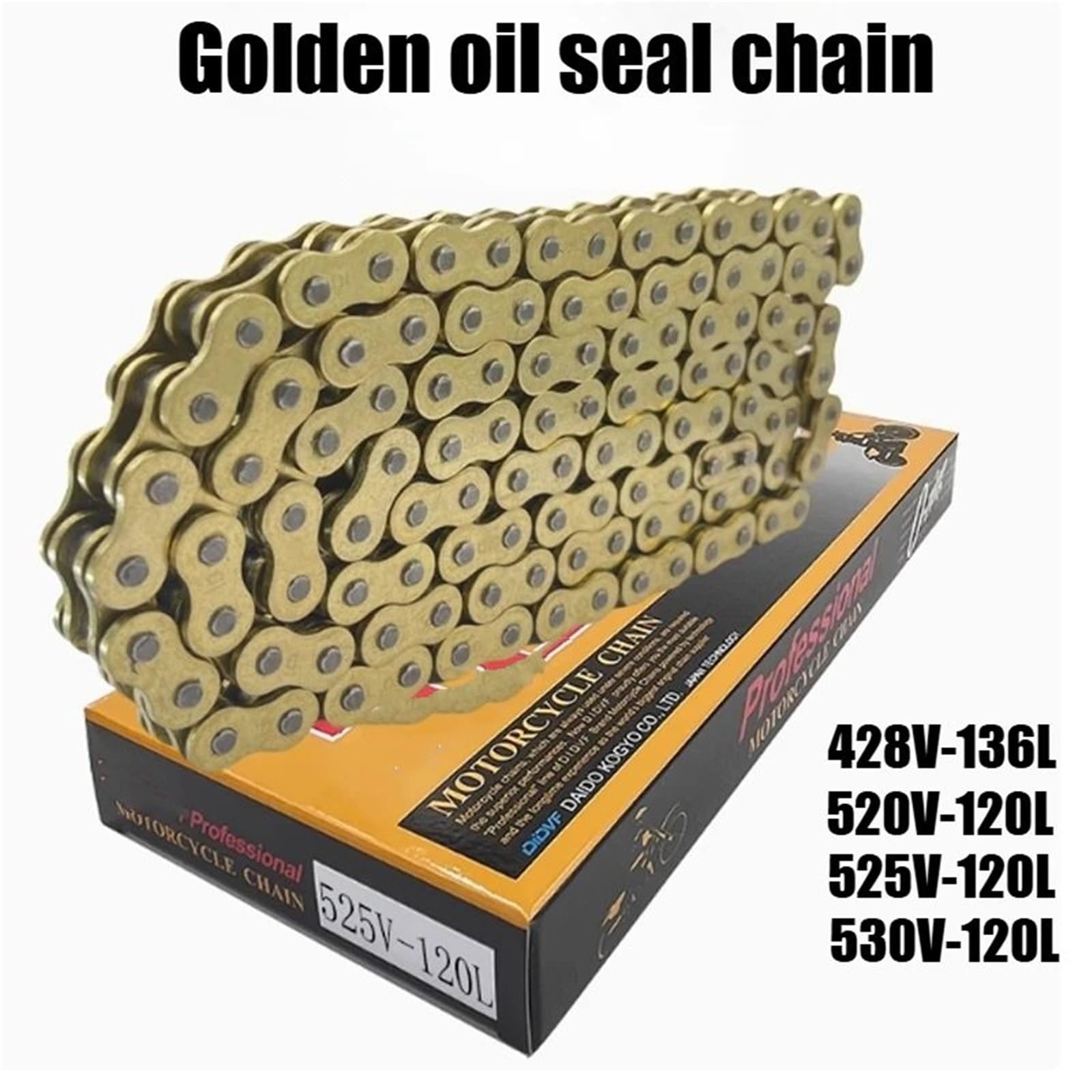 Catena di trasmissione Guarnizione per catena moto, anello di tenuta per catena 520, 525, 530, 428 catene da 120 a 136 maglie, adatta per Yamaha, adatta per Kawasaki,(428 Chain 136 Links)