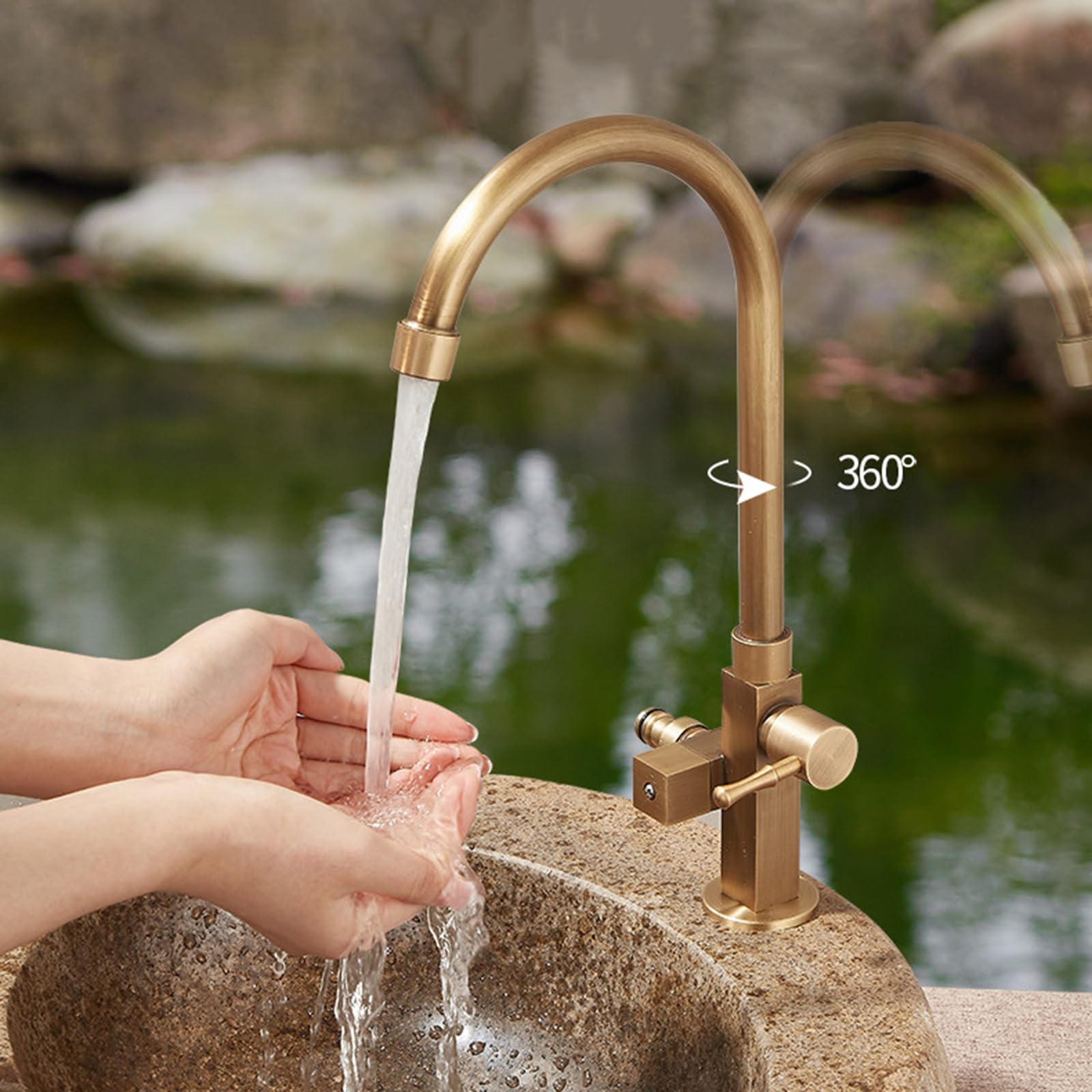 Grifo Exterior Agua Fria Giratorio De 360° De 1/2 Pulgada Grifo Lavadora Doble Salida para Baño O Cocina