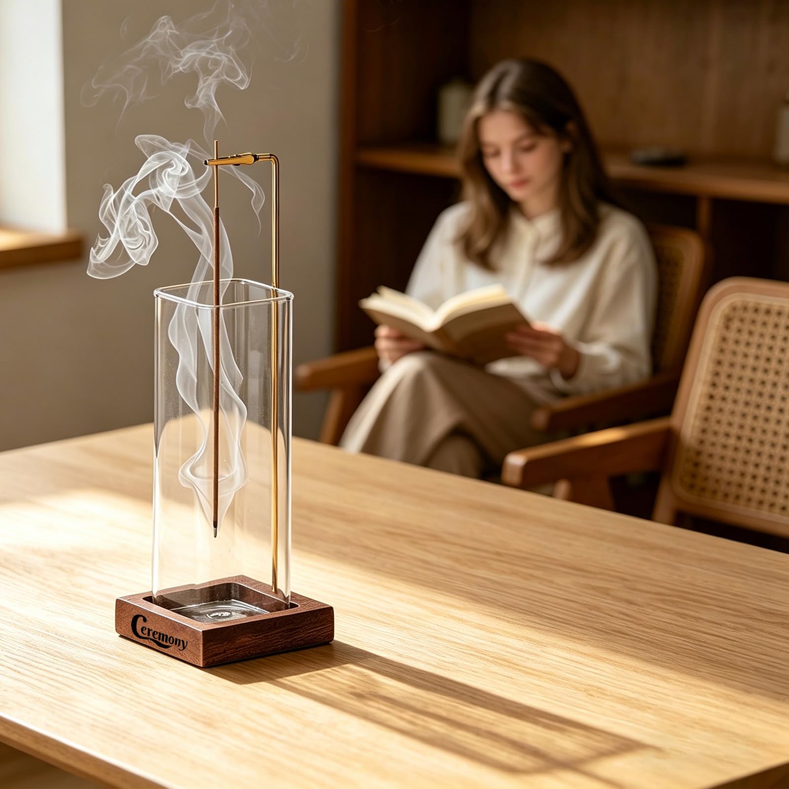 Incense Holder for Sticks，Incense Burner with Glass Ash Catcher