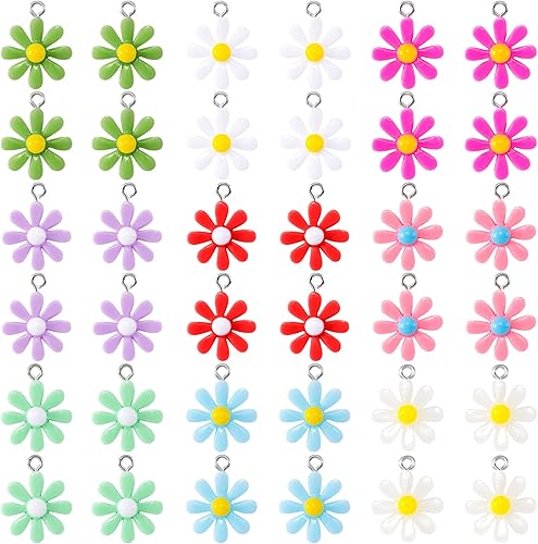 OIIKI 36 dijes de flores de resina para hacer joyas, colgantes de flores para mujer, suministros de joyería de acrílico lindos para collares,