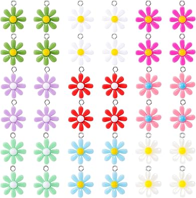 OIIKI 36PCS Resin Flower Charm Pendants for Jewelry Making, Women Flowers Pendants, Acrylic Cute DIY Jewelry Supplies for Necklace, Bracelets, Earrings for Christmas, Parties