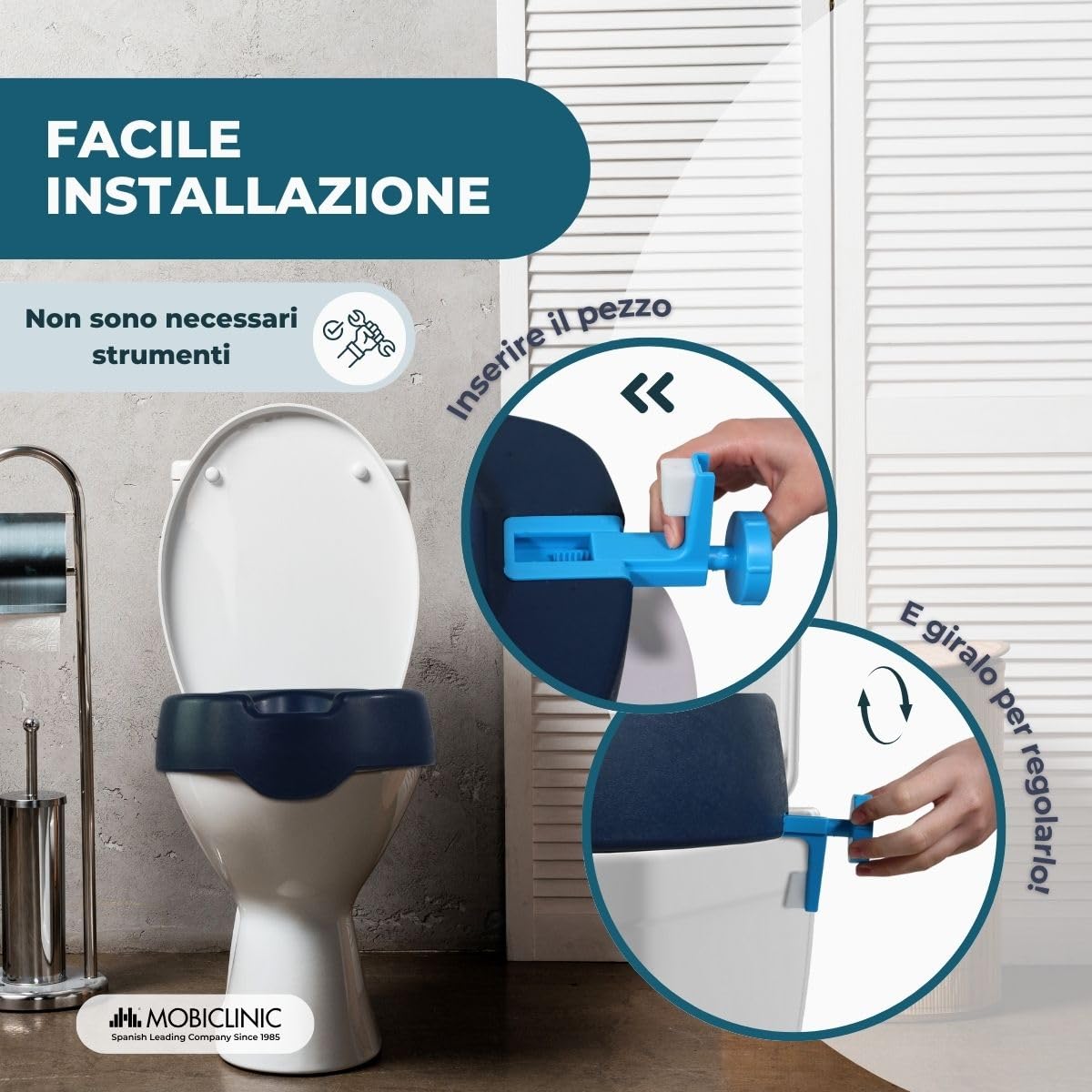 Mobiclinic®, Rialzo wc per anziani, Rio, Alzawater morbido, 11 cm, Marchio europeo, Bidet, Regolabile, Facile installazione, Blu