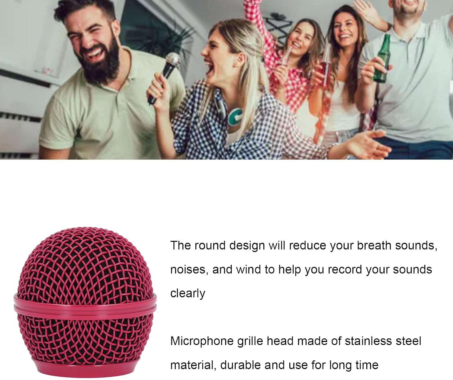 Zopsc Microphone Grill Head, Grille Mic Replacement Ball Head for SM58S SM58LC BETA58 BETA58A SA M30 SV100 UT2 PGX24 SLX4, Mesh Microphone Ball Head Replacement (Rose Red), Zopscax3o9csr8t-16