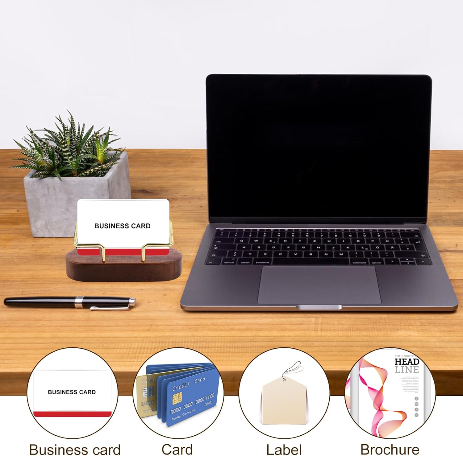 2 Pcs Business Card Holder Wood Business Card Display Large Capacity Desk Sturdy Enduring Business Card Holder for Office Home Desktop