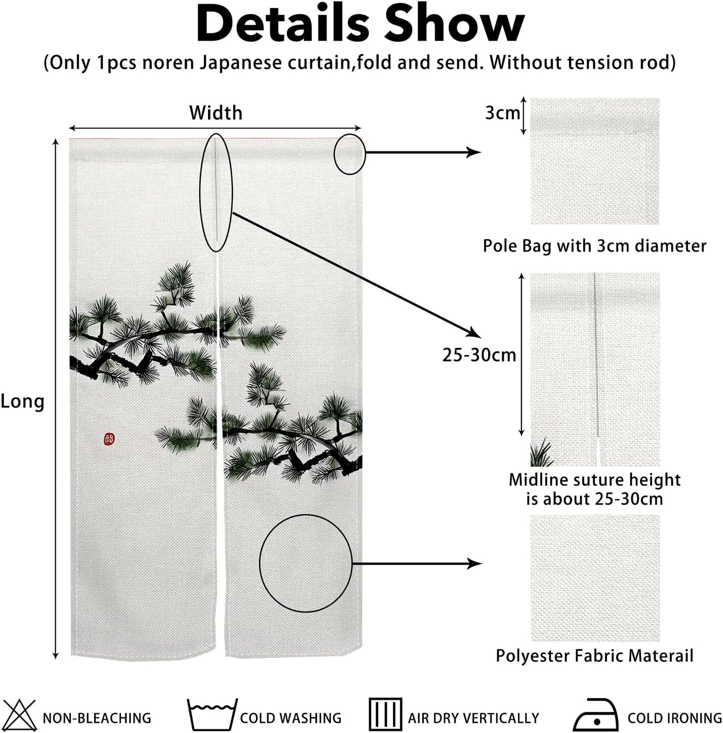 Leowefowa Long Japanese Noren Doorway Curtain Chinese Traditional Welcome Pine Printing Window Treatment Entrance Feng Shui Door Curtain Tapestry for Room Divider Kitchen Home Decor, 33.5"x 59"
