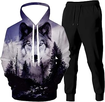 Men 3D Digital Printed Hoodie and Sweatpants Basketball Pullover Hoodie Suit 2 Piece Outfit