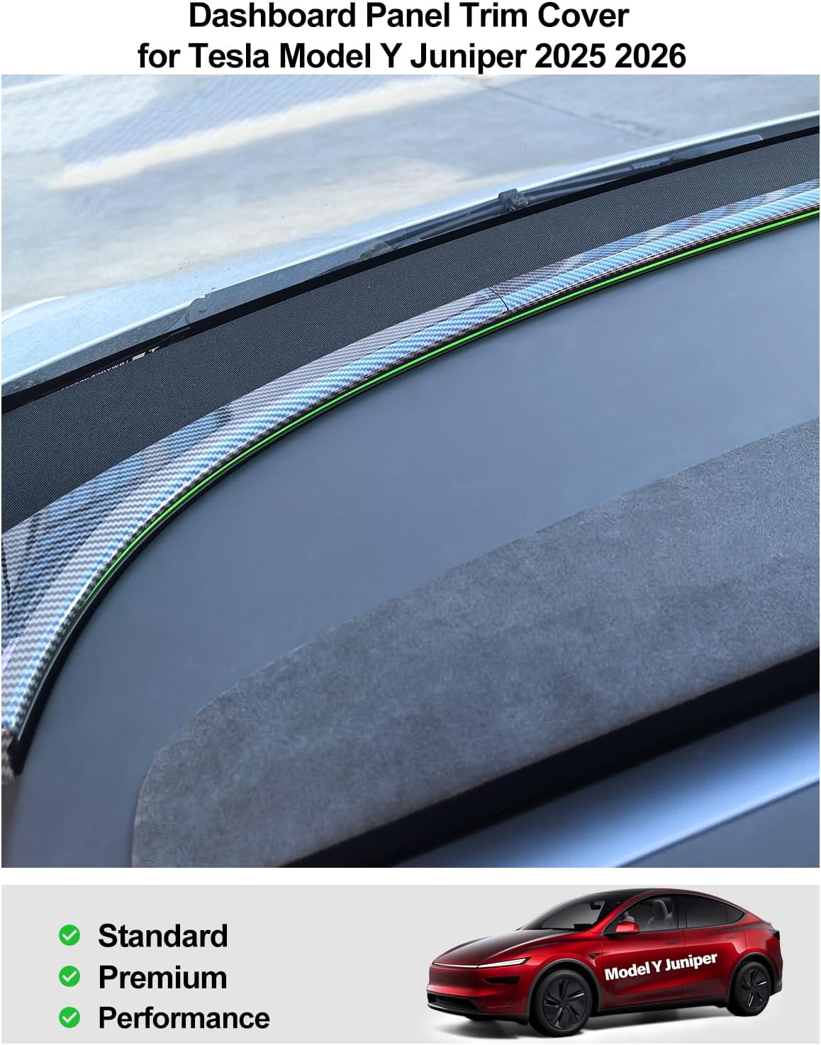 for Tesla Dashboard Ambient Light Strip Trim Cover Model Y Juniper 2025 2026 Carbon Fiber Texture Glossy Finish Panel Trim Cover Model Y Accessories Front Ambient Light Condition Vent Cover