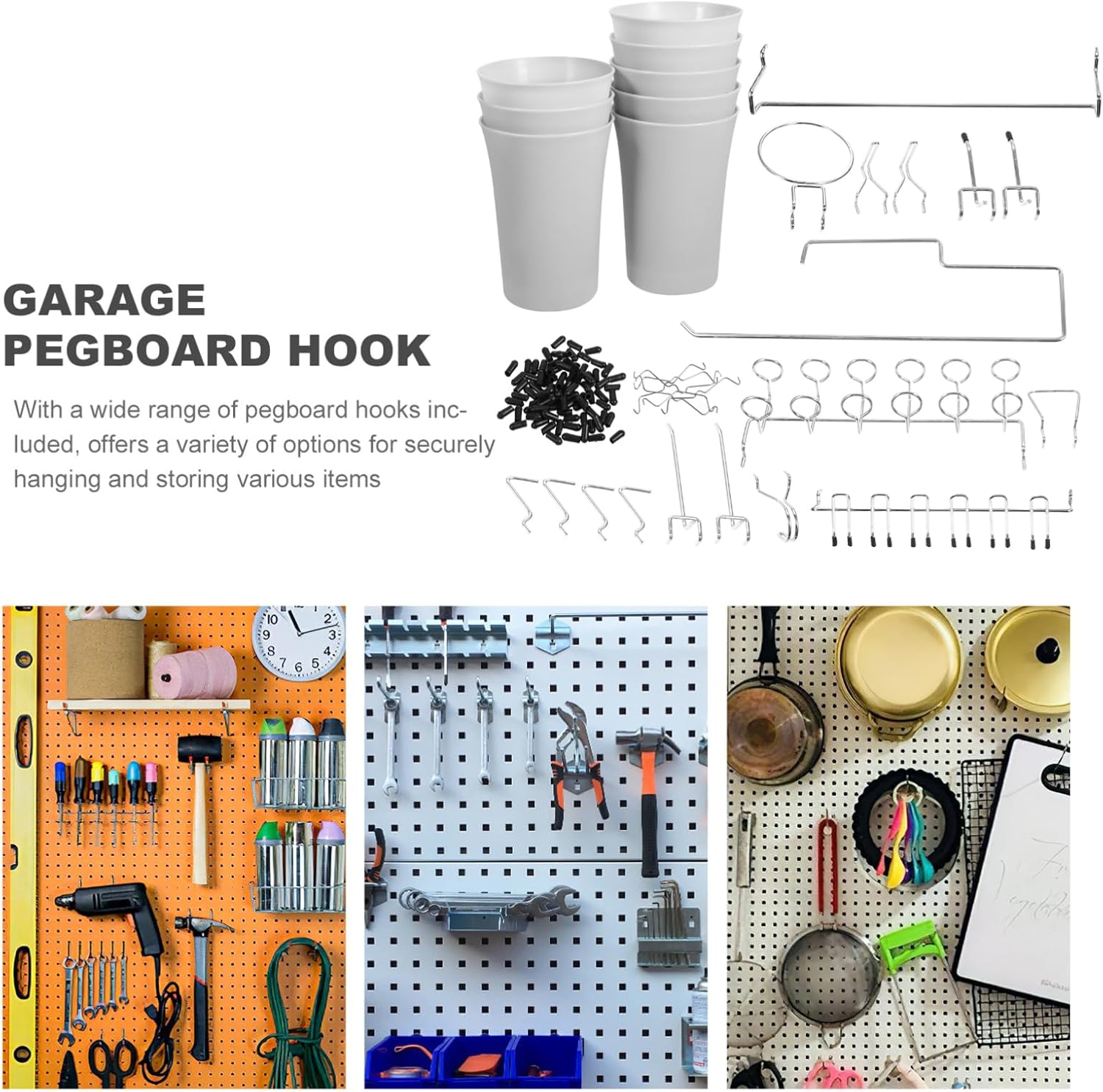 1Set Pegboard Hooks Versatile Replacement Accessories for Organizing Tools Garages Offices Kitchens and Shops Rounded No Damage to Board
