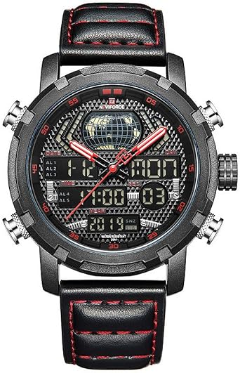 NAVIFORCE Luxury Fashion Sport Mens Quartz Digital Waterproof Wrist Watch Black & Red, black&red