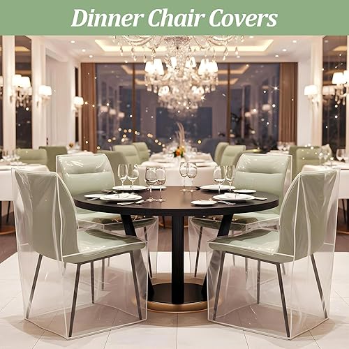 Miniatura 6 de Chair Covers for Dining Chairs 6 Pack, Plastic Chair Covers Clear Waterproof Seat Protectors, Fundas para Sillas de Comedor 6 - 21"L x 20"W x 22"H,