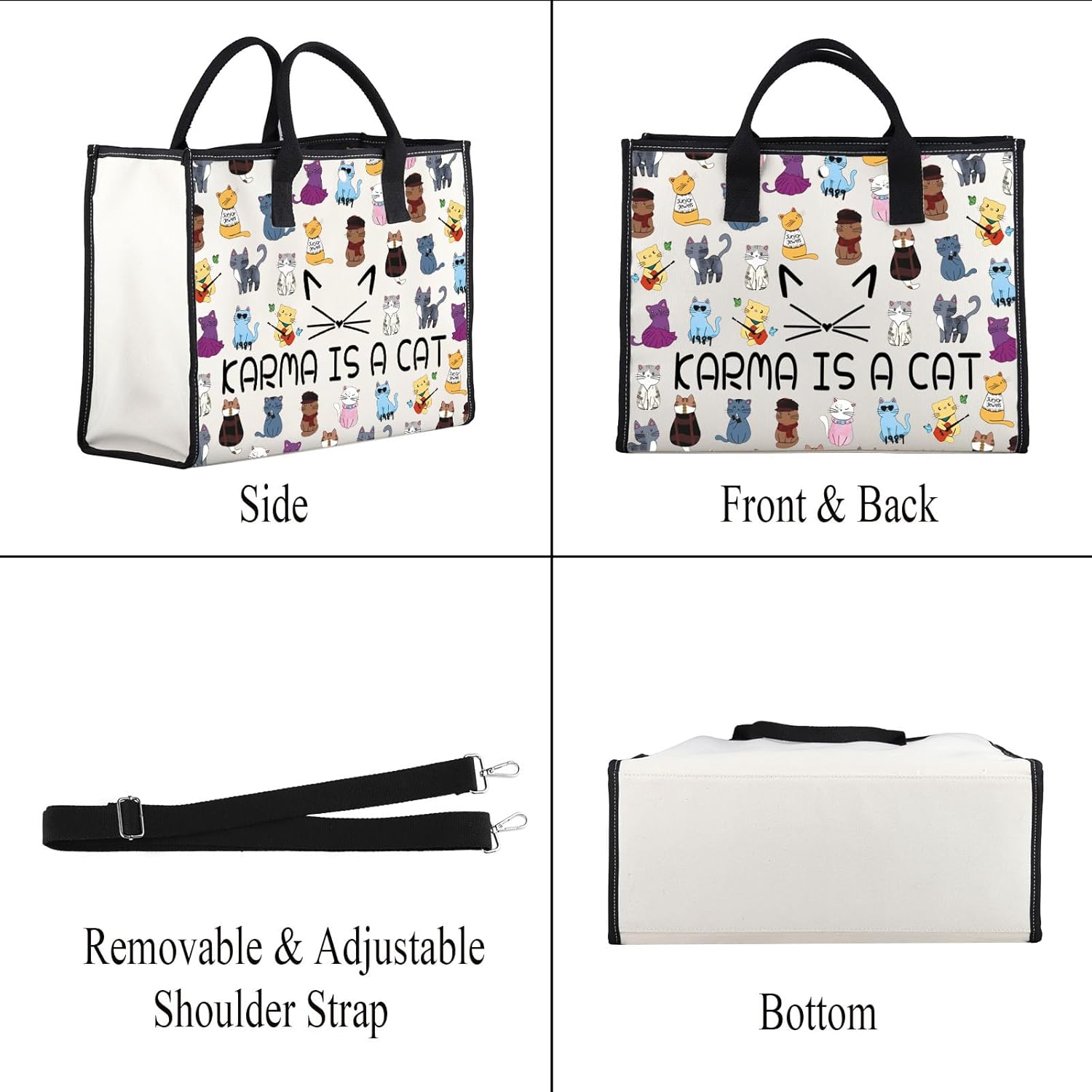 JXGZSO Karma Is A Cat Tote Bag Music Albums As Cat Gift For Fans