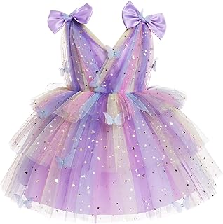 Toddler Girls Butterfly Birthday Dress Rainbow Tulle Formal Wedding Party Ruffle Tutu Dresses Photo Shoot - Buy now