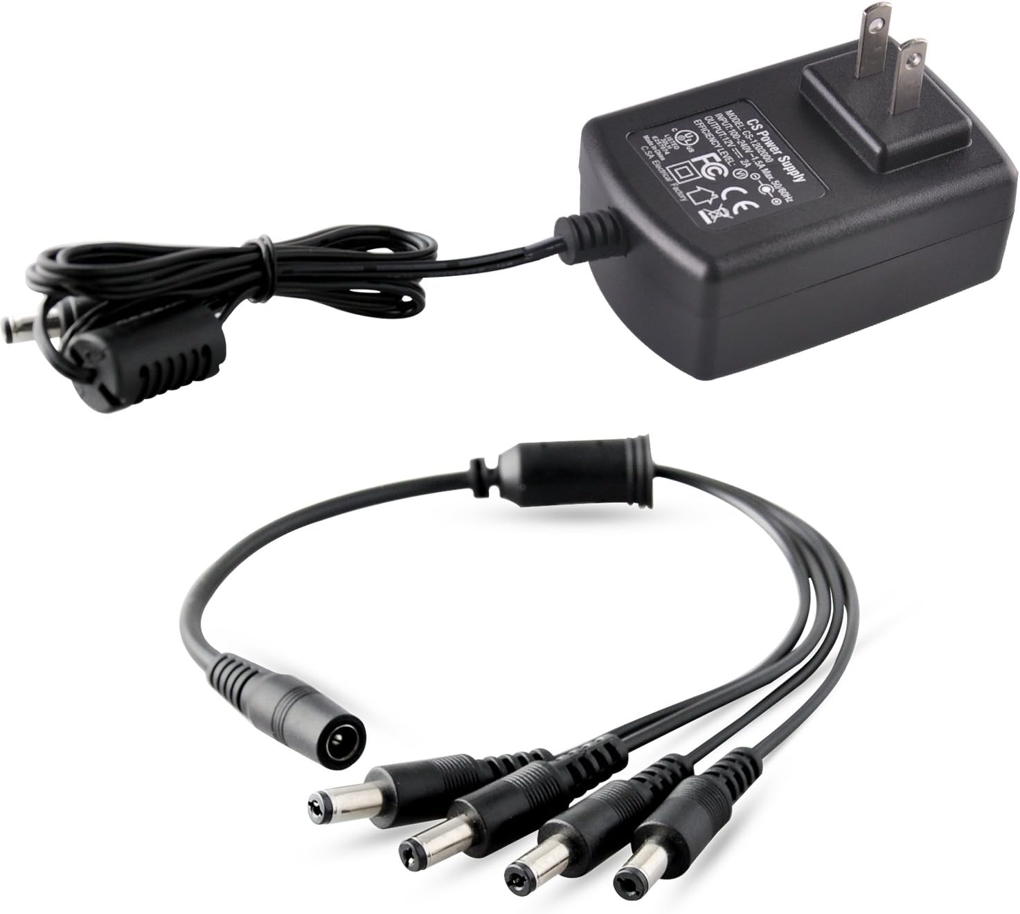 Security Camera Power Adapter with Splitter,ISEEUSEE Camera Cable 12V 2A 100V-240V with 4-Way Power Splitter Cable FCC UL Certified CCTV Power Adapter Transformers-Fits Analog/AHD DVR/Camera