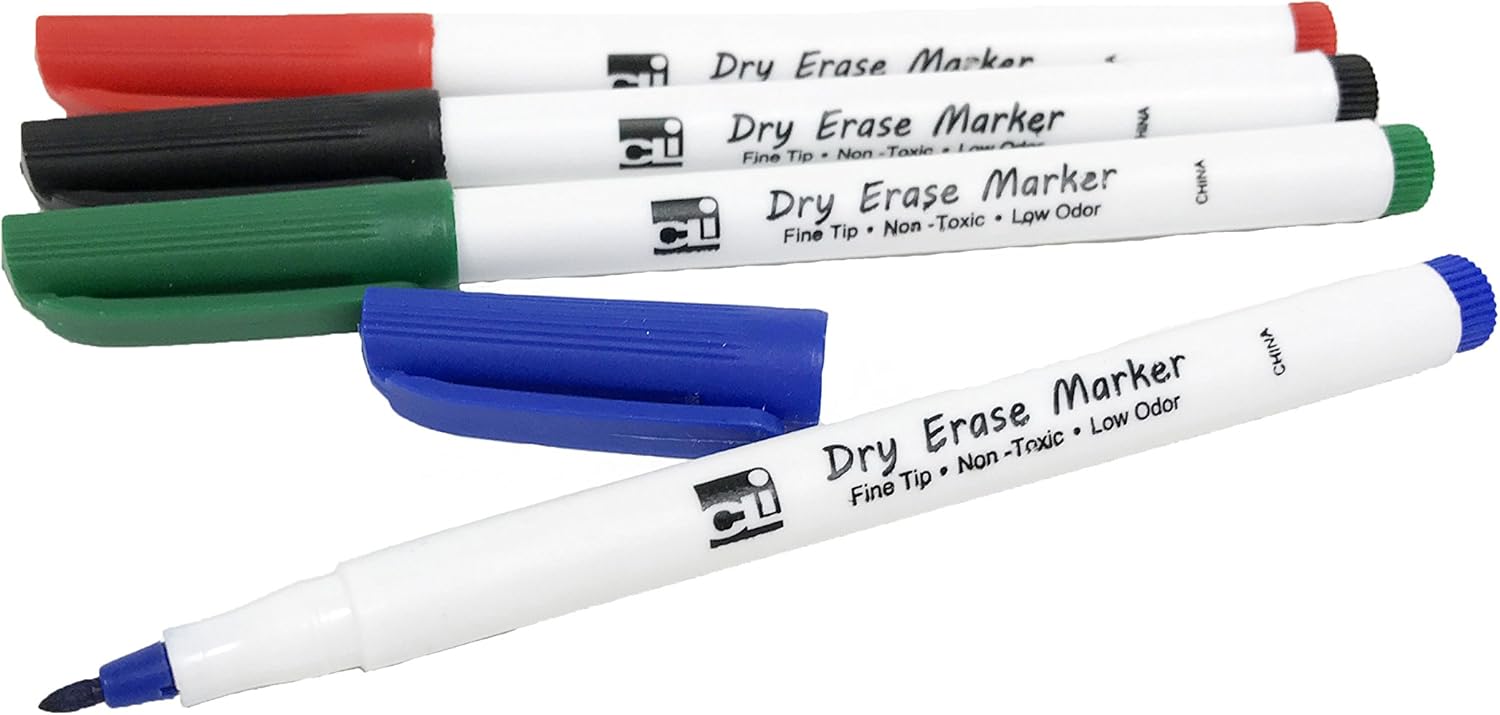 Charles Leonard Dry Erase Markers, Fine Point Tip, 4 Assorted Colors Per Package, Pack of 12 (47834)