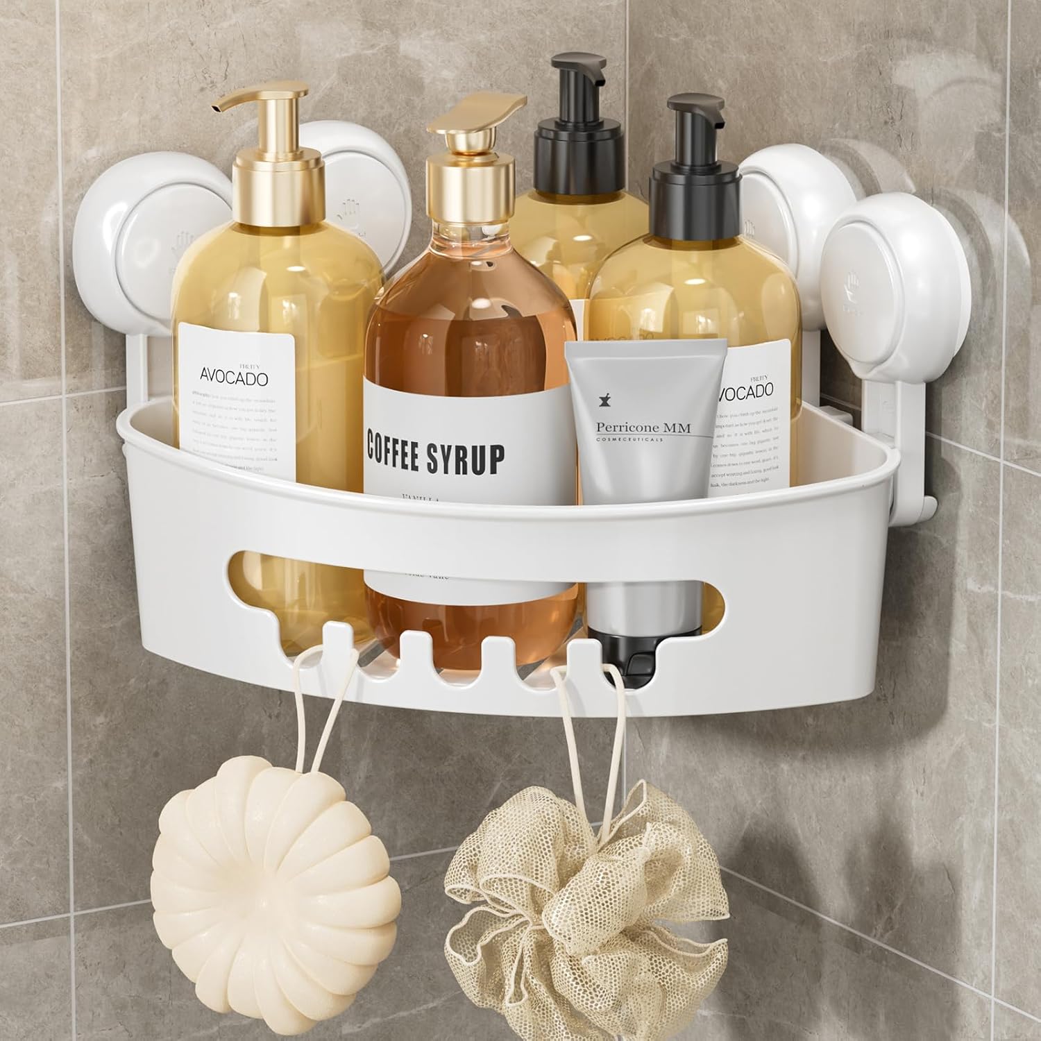 LEVERLOC Corner Shower Caddy Suction Cup Shower Caddy Basket Powerful Suction Bathroom Waterproof Rustproof Organizer for Bathroom Storage