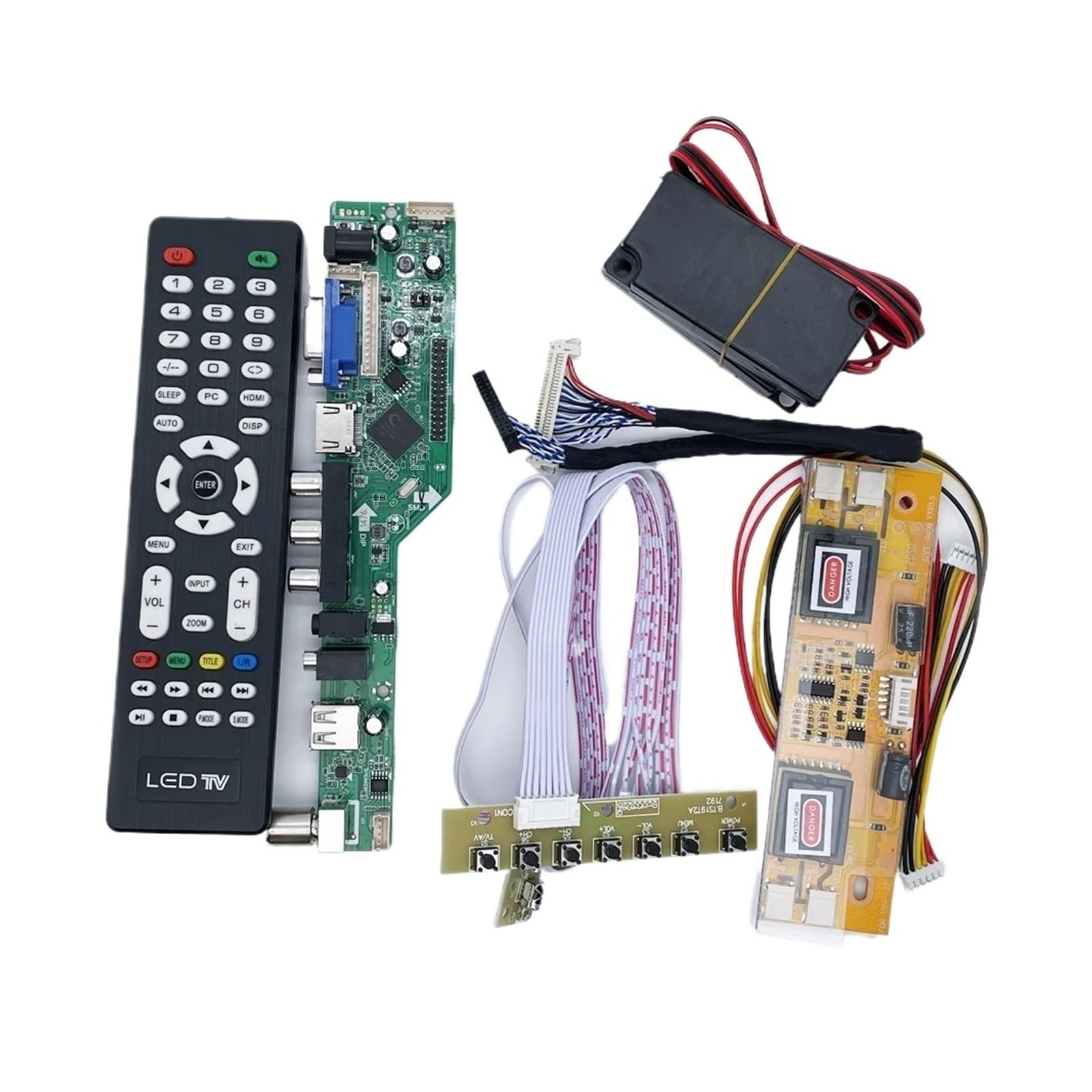 Carte contrôleur TV universelle V53 avec kit complet LVDS 30 broches et ports VGA HDMI USB