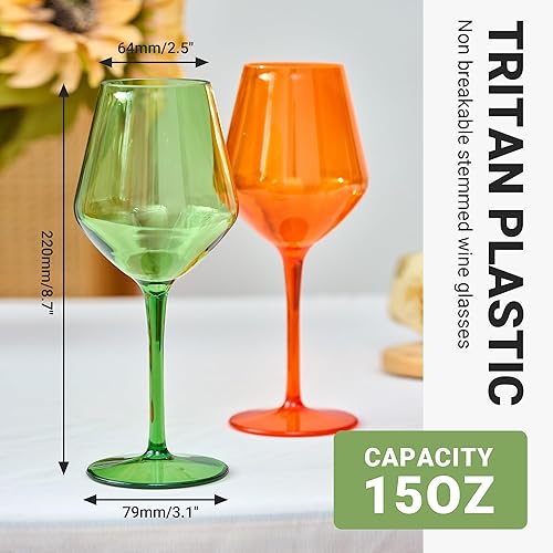 Miniatura 2 de MICHLEY Juego de 6 copas de vino de colores de tallo largo, color rojo y blanco, cristalería de plástico de tritán, regalo de 15 onzas para fiestas