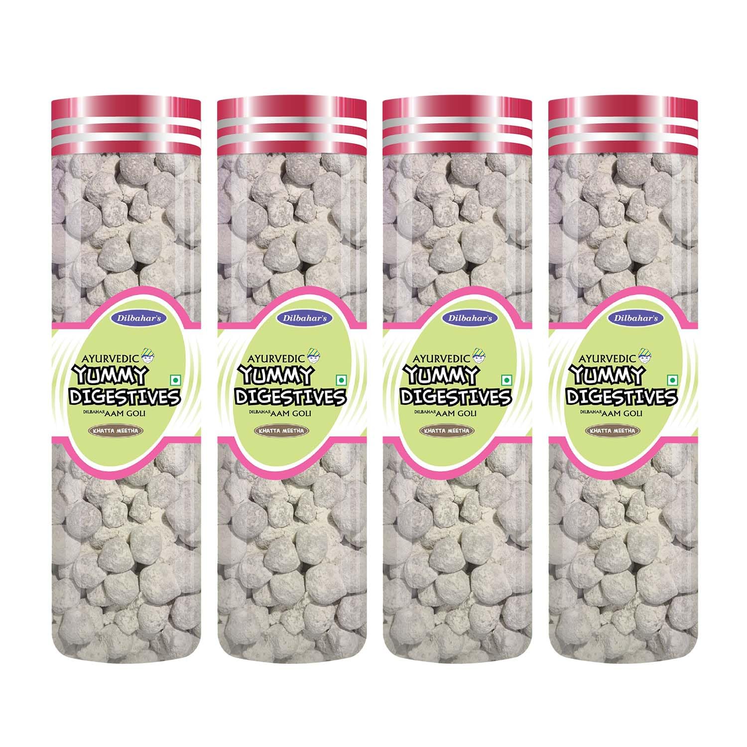 Dilbahar's Aam Goli 110g Pack of 4 | Aam Pachak Chatpati Goli | Digestive Goli Pachak | Mukhwas Mouth Freshener | Aam Pachak Churan Goli | Churan Digestive Mouth Freshener Mukhwas | After-Meal