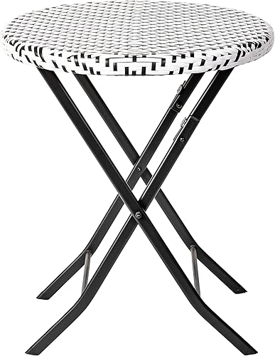 Miniatura 8 de EMMA + OLIVER Ciel - Juego de bistró plegable de tres piezas, ratán de polietileno blanco y negro, marcos de metal negro, uso en interiores y