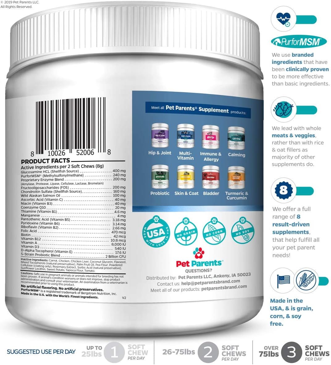 Pet Parents USA Dog Multivitamin 4g 90c- Omega 3 For Dogs + Glucosamine for Dogs + Dog Probiotics + MSM for Dogs, Multivitamin for Dogs, Dog Vitamins + Dog Immunity, Vitamins For Dogs & Puppy Vitamins : Pet Supplies