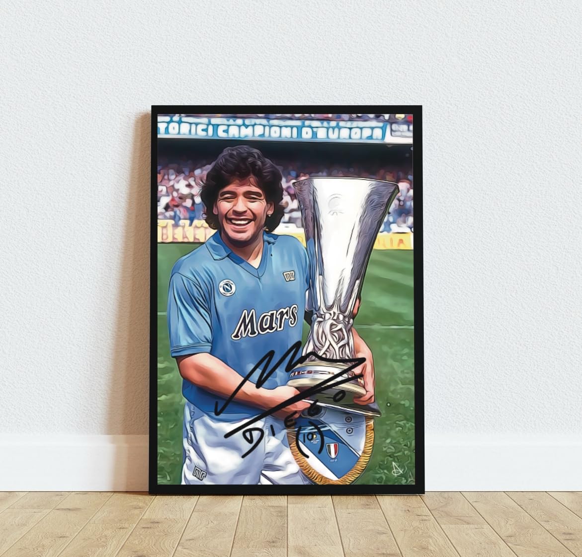 Generico Diego Armando Maradona Coppa Uefa Napoli Autografo Digitale ANDSAL Arte A3 Poster Decorativo, Regalo Stampato Idea Regalo Appossionati Di Sport, A3 CORNICE NERA