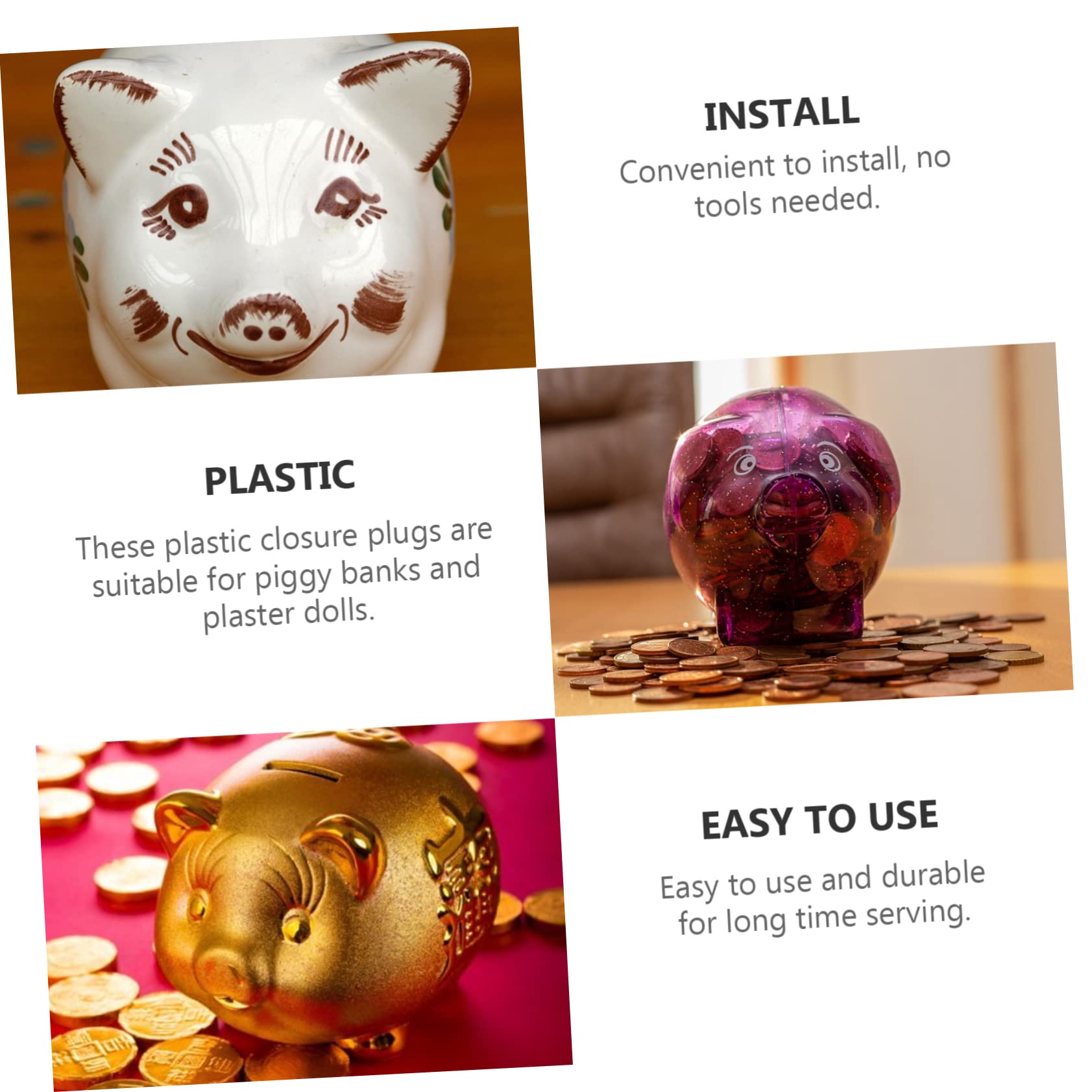 POPETPOP No-Tool Install Plastic Bottom Plug for Piggy Bank 50pcs Closure Stoppers for Saving Pot