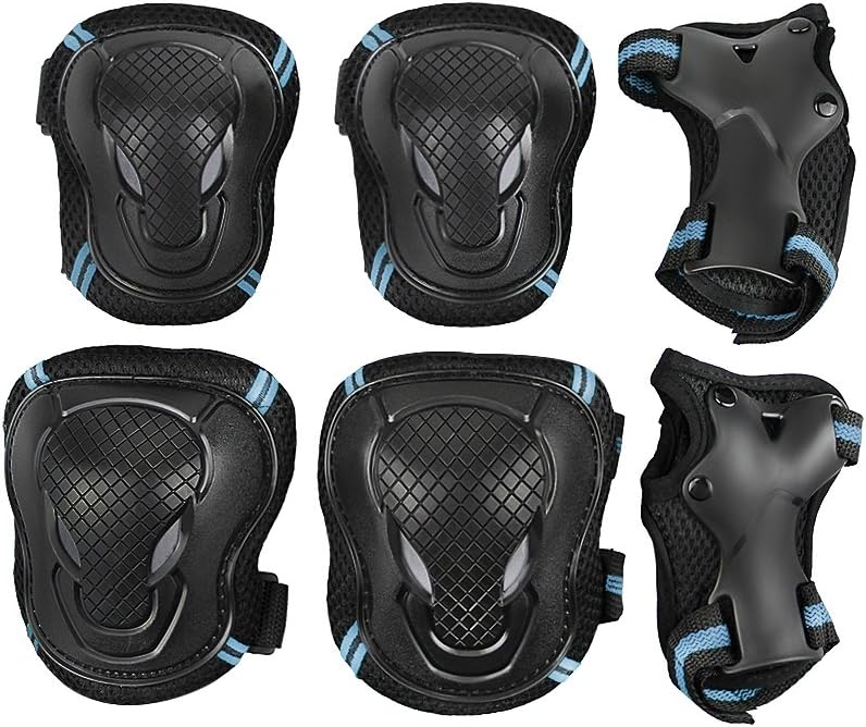 Kids Adults Knee Elbow Wrist Braces Pads Set Reflective Adjustable Collision Avoidance Skate Roller Blading Skateboarding Biking Knee Braces Support Elbow Pads Wrist Guards Protector Kneepad