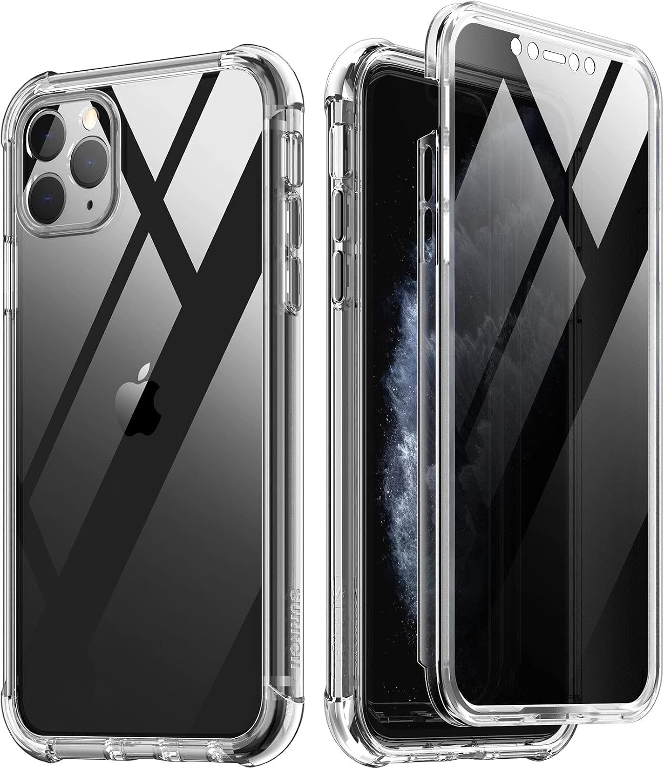SURITCH Compatible with iPhone 11 Pro Max Clear Case,[Privacy Screen Protector] Full Body Protective Shockproof Bumper Rugged Cover for iPhone 11 Pro Max 6.5 Inch (Clear)